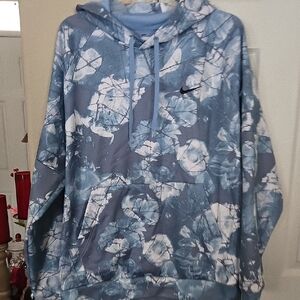 Nike Men's Blue and White Floral Hoodie